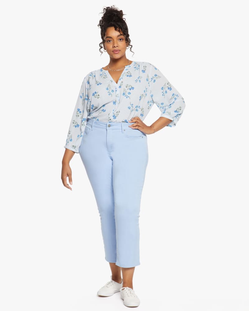 Front of a model wearing a size 14W Marilyn Straight Ankle Jean in Pink Peony by NYDJ. | dia_product_style_image_id:187651